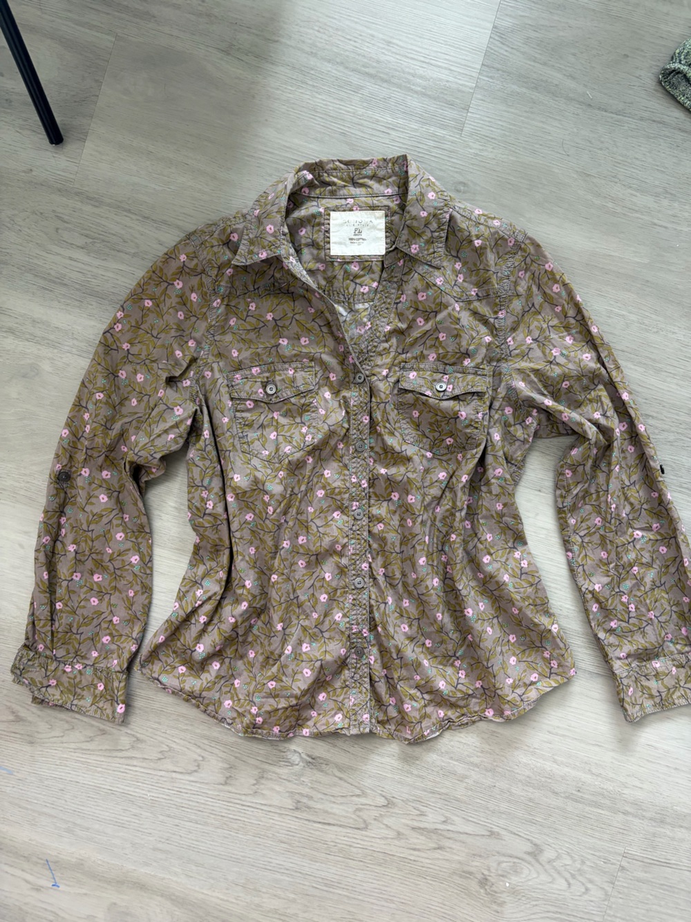 Vintage-Style Botanical Floral Button-Up Earthy Granola Girl Vibes 100% Cotton